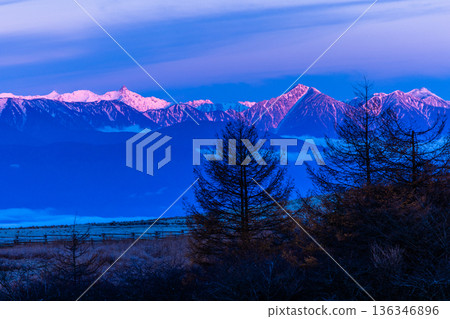 [Nagano Prefecture_Shiojiri City_Takapotchi Plateau] The view of the Hotaka mountain range from the plateau 136346896