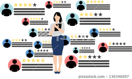 Illustration of checking and considering reviews Illustration of checking and considering reviews 136346897