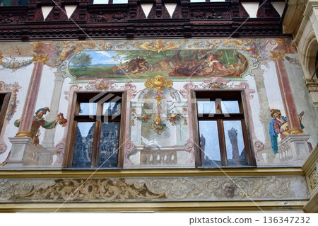 Romania, Transylvania, Sinaia, Peles Castle, courtyard, frescoes, Pearl of the Carpathians 136347232