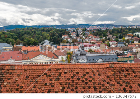 Aerial View of Cluj-Napoca Cityscape with Historic Red Rooftops Aerial View of Cluj-Napoca Cityscape with Historic Red Rooftops 136347572
