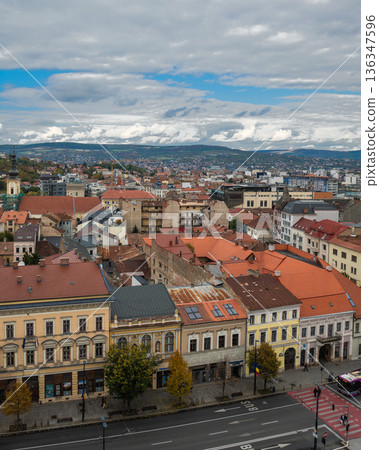 Aerial View of Cluj-Napoca Cityscape with Historic Red Rooftops Aerial View of Cluj-Napoca Cityscape with Historic Red Rooftops 136347596