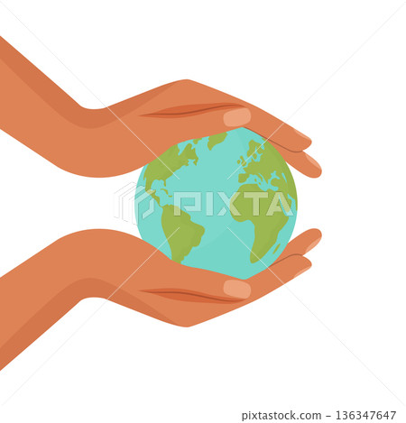 Ecology protection and global unity symbol with earth in hands vector illustration. Ecology protection and global unity symbol with earth in hands vector illustration. 136347647