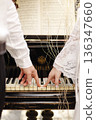 Couple hands playing piano keys together symbolizing love and harmony 136347660