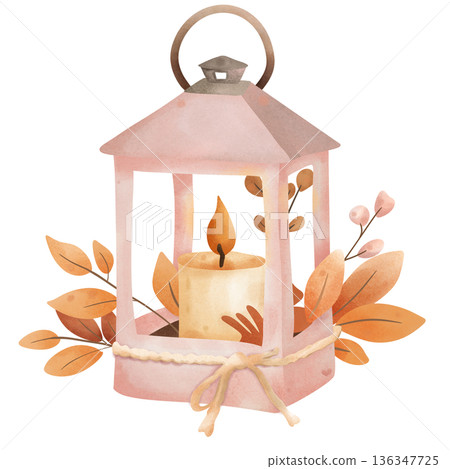 Candle with autumn leaves Candle with autumn leaves 136347725