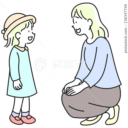 Mother and daughter chatting face to face Mother and daughter chatting face to face 136347749