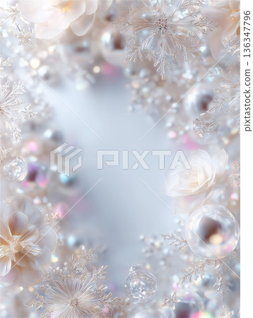 優雅的白色相框，周圍環繞著珍珠和水晶花朵。 136347796