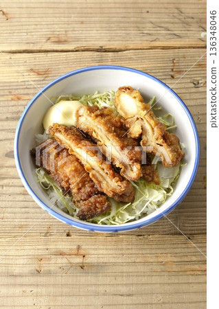 Mayonnaise and fried chicken rice bowl 136348046