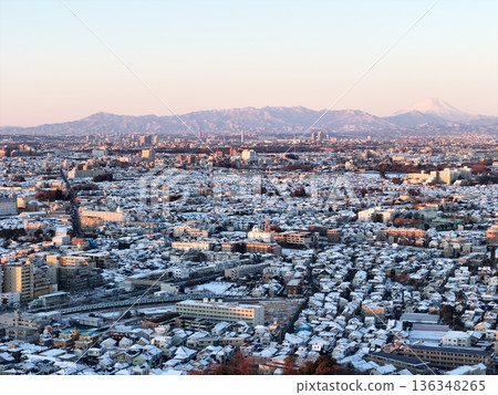 Bird's-eye view of a snowy morning in Tokyo Bird's-eye view of a snowy morning in Tokyo 136348265