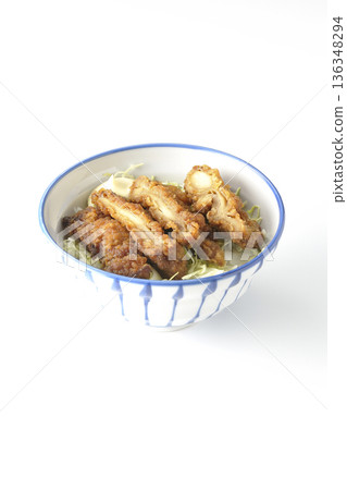 Mayonnaise and fried chicken rice bowl photographed on a white background Mayonnaise and fried chicken rice bowl photographed on a white background 136348294