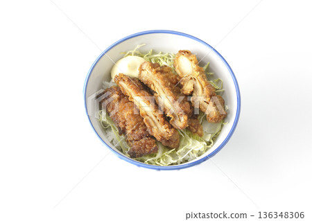 Mayonnaise and fried chicken rice bowl photographed on a white background 136348306