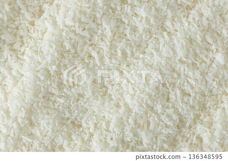 Macro Texture White Dried Coconut Flakes Top View 136348595