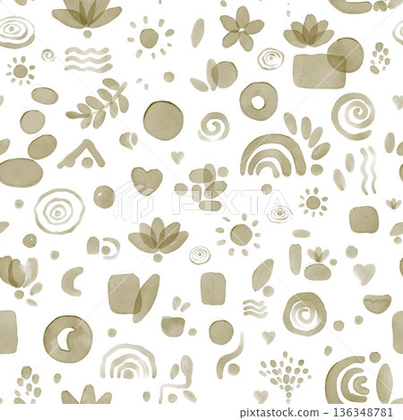 Watercolor seamless Pattern in Green tones. Organic watercolor pattern 136348781