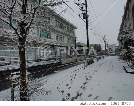 Snowy residential area of Mitaka City Snowy residential area of Mitaka City 136348793