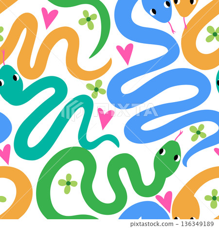 Vector seamless pattern with bright multicolored snakes Vector seamless pattern with bright multicolored snakes 136349189