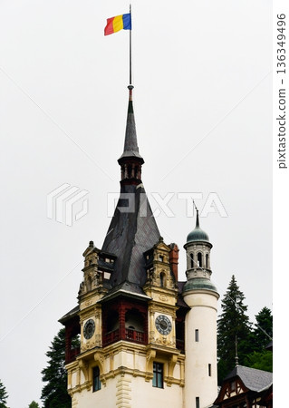 Romania, Transylvania, Sinaia, Peles Castle, Clock Tower, Pearl of the Carpathians Romania, Transylvania, Sinaia, Peles Castle, Clock Tower, Pearl of the Carpathians 136349496