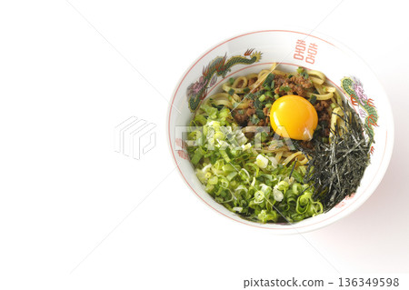 Taiwanese mazesoba photographed on a white background Taiwanese mazesoba photographed on a white background 136349598