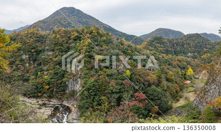 日本:島根縣鄂南町的團形溪峽谷和秋葉景色 日本:島根縣鄂南町的團形溪峽谷和秋葉景色 136350008