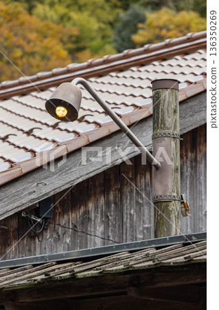 Street lights at the Omori Silver Mine, an important traditional buildings preservation district in Omori, Oda City, Shimane Prefecture, Japan 136350269