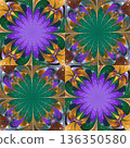 Pattern in stained-glass window style. Purple, green and beige palette. You can use it for invitations, notebook covers, phone cases, postcards, cards, wallpaper. Artwork for creative design. 136350580
