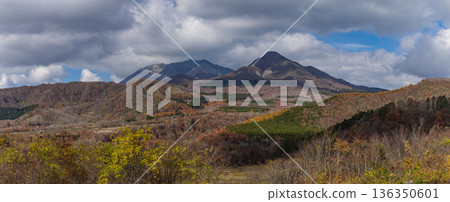 從日本岡山縣真庭市蒜山金台天文台觀賞奧大山、烏日山和秋葉 從日本岡山縣真庭市蒜山金台天文台觀賞奧大山、烏日山和秋葉 136350601