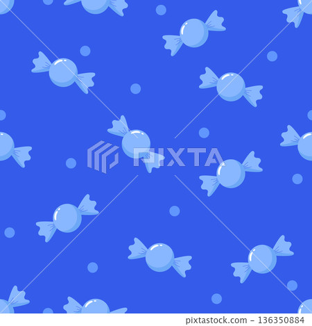 Blue Candy Seamless Pattern, Cute Wrapped Sweet Hard Candy Vector Background for Fabric and Wallpaper Blue Candy Seamless Pattern, Cute Wrapped Sweet Hard Candy Vector Background for Fabric and Wallpaper 136350884