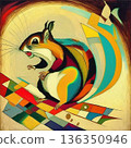 Mysterious squirrel, abstract surreal painting with orange, red and blue colors. 136350946