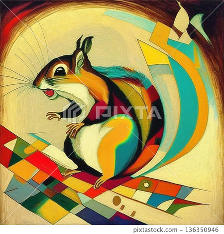 Mysterious squirrel, abstract surreal painting with orange, red and blue colors. 136350946