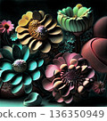 AI image, paper art style with flowers.  An abstract picture made of paper flowers 136350949