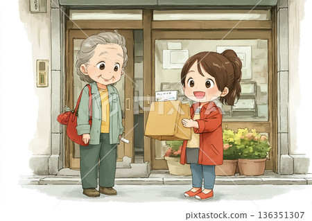 女幫手協助老年婦女購物 | 行李搬運與照顧支援工作 136351307