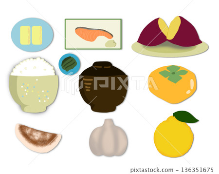 秋季風味和各種食物插圖 136351675