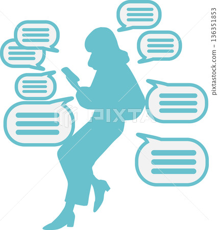 一幅描繪女性沉迷於社群媒體的插圖 136351853