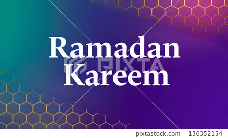 Elegant Ramadan Kareem background with text and golden geometric pattern. Perfect for greeting cards and banners. 136352154