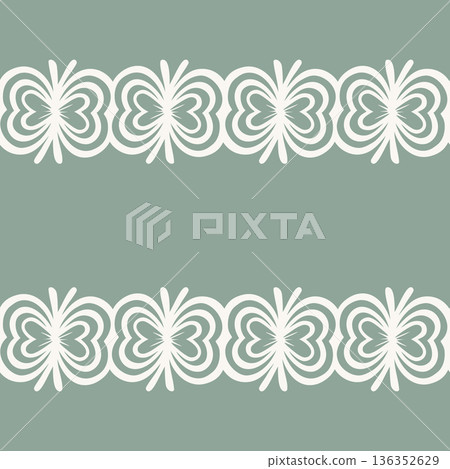 Seamless ornamental border pattern with abstract floral motifs in white on muted green background Seamless ornamental border pattern with abstract floral motifs in white on muted green background 136352629