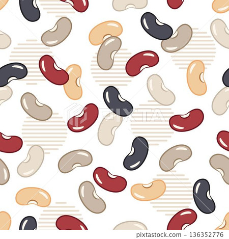 Seamless pattern with randomly scattered kidney beans. Minimalist flat vector icons on textured transparent background 136352776