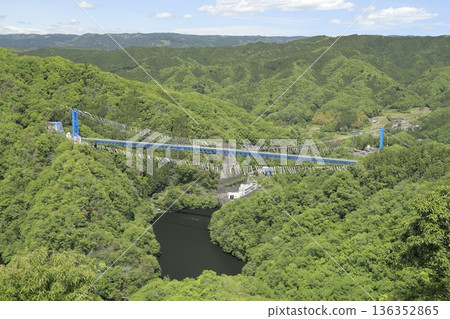 從赤岩展望台望去，可以看到龍神吊橋，周圍綠樹環繞，掛滿了無數鯉魚彩帶。 136352865