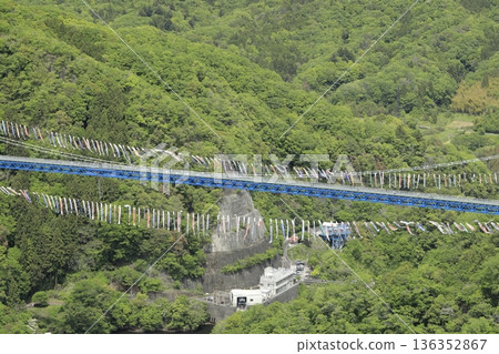 從赤岩展望台望去，可以看到龍神吊橋，周圍綠樹環繞，掛滿了無數鯉魚彩帶。 136352867