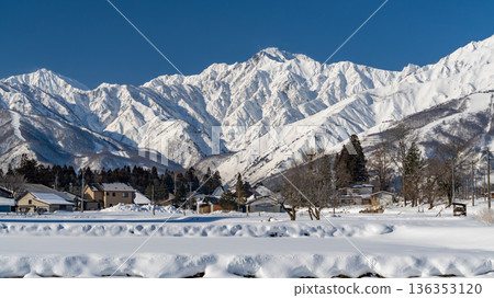 The spectacular view of Hakuba cityscape and Mt. Goryu The spectacular view of Hakuba cityscape and Mt. Goryu 136353120