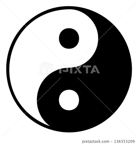 簡單的陰陽太極圖陰陽標記向量素材 136353209
