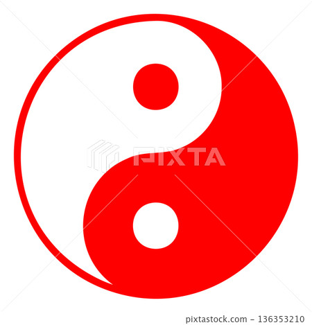簡單的陰陽太極圖陰陽標記向量素材 136353210