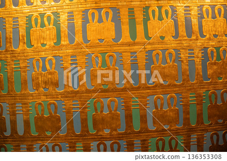 Ancient Egyptian Golden Ornament Pattern with Sacred Symbols 136353308