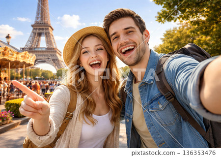 情侶在旅遊景點自拍 136353476