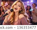 A woman singing happily 136353477