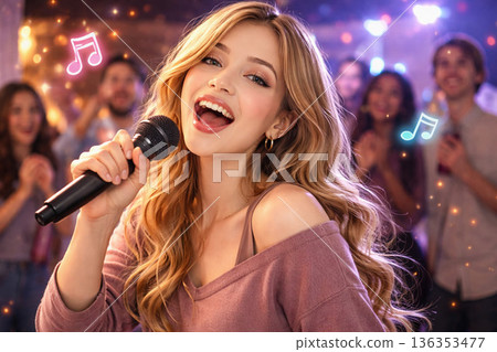 一位女子快樂地歌唱 136353477