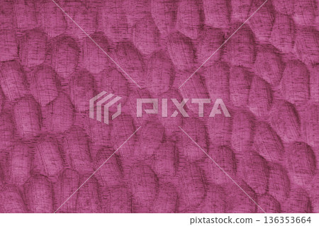 Pink painted wooden surface with carved texture pattern and natural wood grain background 136353664