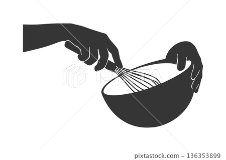 Silhouette icon of a hand holding a whisk Silhouette icon of a hand holding a whisk 136353899