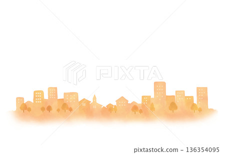 Watercolor style cityscape silhouette background material orange Watercolor style cityscape silhouette background material orange 136354095