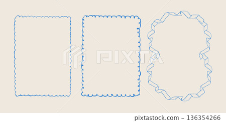 A set of vintage hand drawn spring frames. Ribbon frame and whimsical borders. A collection of doodle style outline illustrations in blue. Vector clip art for holidays and Easter. A set of vintage hand drawn spring frames. Ribbon frame and whimsical borders. A collection of doodle style outline illustrations in blue. Vector clip art for holidays and Easter. 136354266