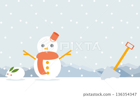 冬日景色，有雪人和雪兔 136354347