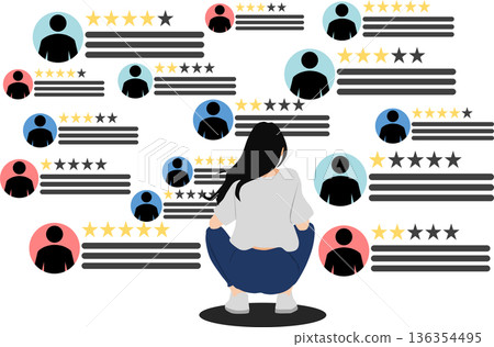 Illustration of checking and considering reviews Illustration of checking and considering reviews 136354495