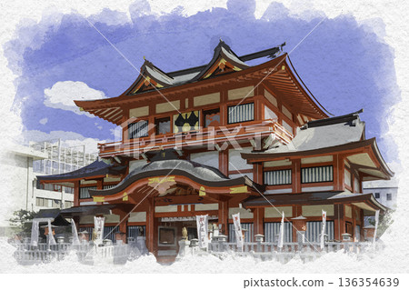 播磨國姬路板立兵州神社水彩畫、兵庫縣姬路市總社禦門 播磨國姬路板立兵州神社水彩畫、兵庫縣姬路市總社禦門 136354639